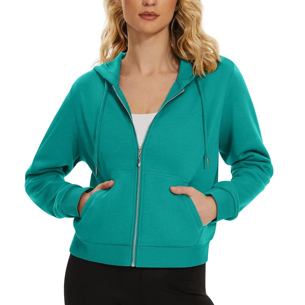 TacVasen Fleece Hoodie Sweater Teal Green‎ Full Zip Sweatshirt Sz L Women's